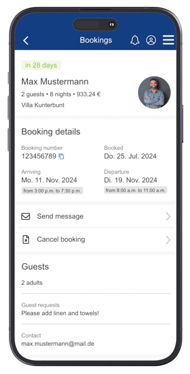 image of booking details page